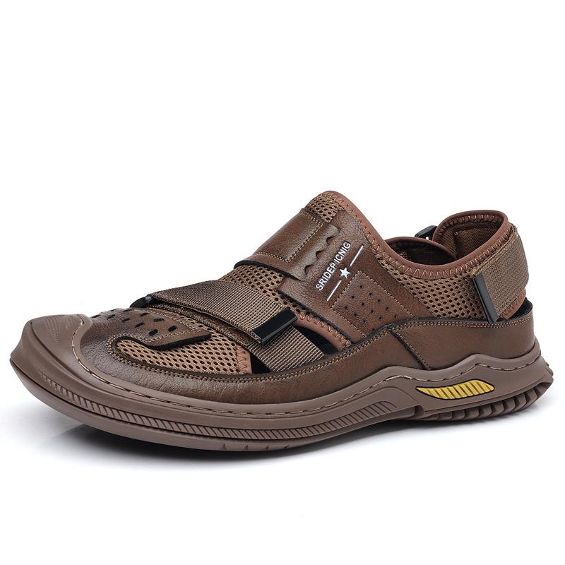 Мужские сандалии из коровьей кожи, новая повседневная дышащая обувь с отверстиями, мужские трендовые нескользящие туфли с закрытым носком, уличная пляжная обувь 44
Мужские сандалии из коровьей кожи, новая повседневная дышащая обувь с отверстиями, мужские трендовые нескользящие туфли с закрытым носком, уличная пляжная обувь 44