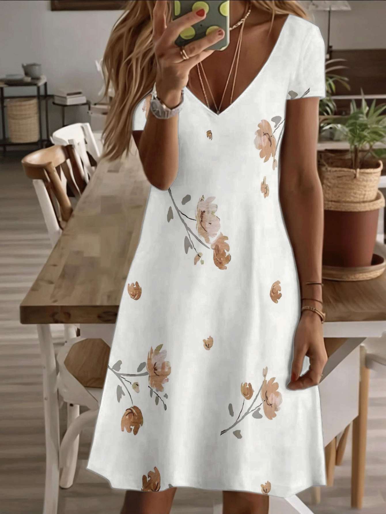 Vneck shortsleeve midi dress floral women 3D premium print with beige rose pattern durable fabric elegant casual fashion summer outfit for women 9XL дубильна кора
Vneck shortsleeve midi dress floral women 3D premium print with beige rose pattern durable fabric elegant casual fashion summer outfit for women 9XL дубильна кора