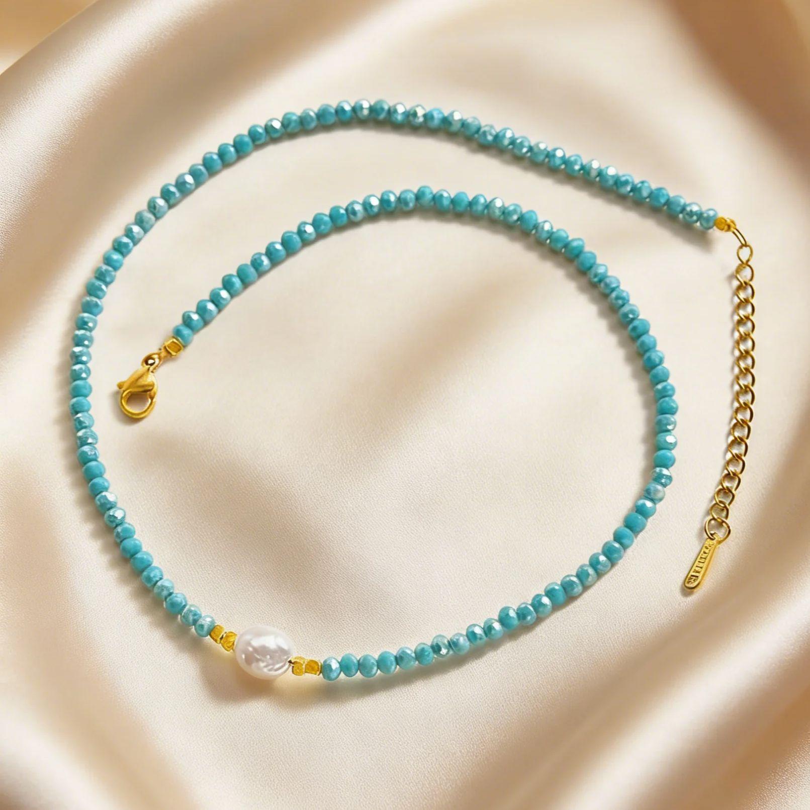 Delicate Boho Blue Crystal Beads Freshwater Pearl Charm Necklace for Women Trendy Beaded Clavicle Chain Jewelry Summer 2026
Delicate Boho Blue Crystal Beads Freshwater Pearl Charm Necklace for Women Trendy Beaded Clavicle Chain Jewelry Summer 2026