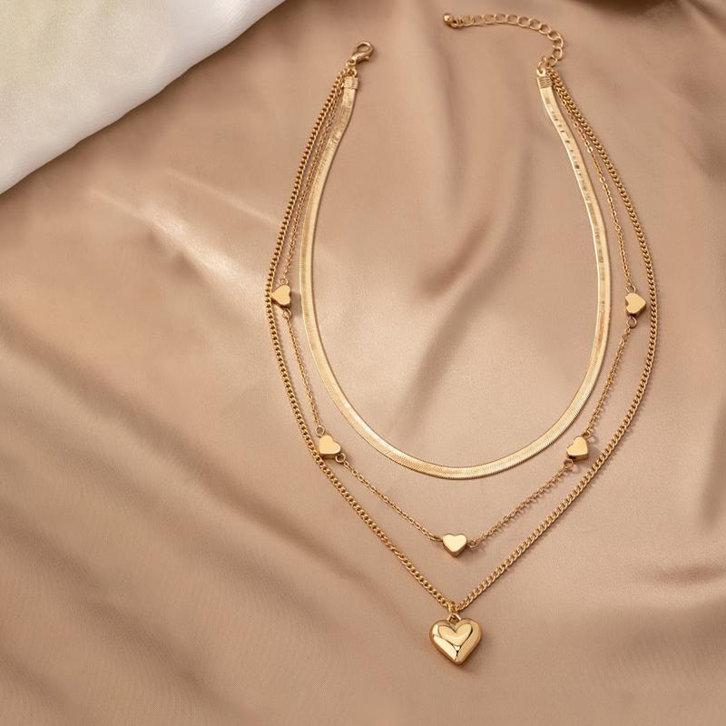 Heart-Shaped Pendant Adjustable Necklace for Women Elegant Three Layer Gold Color Clavicle Chain Stacking Snake Bone Chain Gift
Heart-Shaped Pendant Adjustable Necklace for Women Elegant Three Layer Gold Color Clavicle Chain Stacking Snake Bone Chain Gift