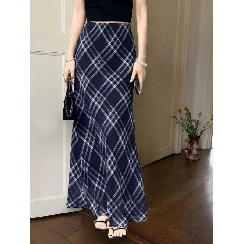Retro literary blues light tulle texture plaid skirt female fishtail skirt summer thin plaid temperament long skirt M
Retro literary blues light tulle texture plaid skirt female fishtail skirt summer thin plaid temperament long skirt M