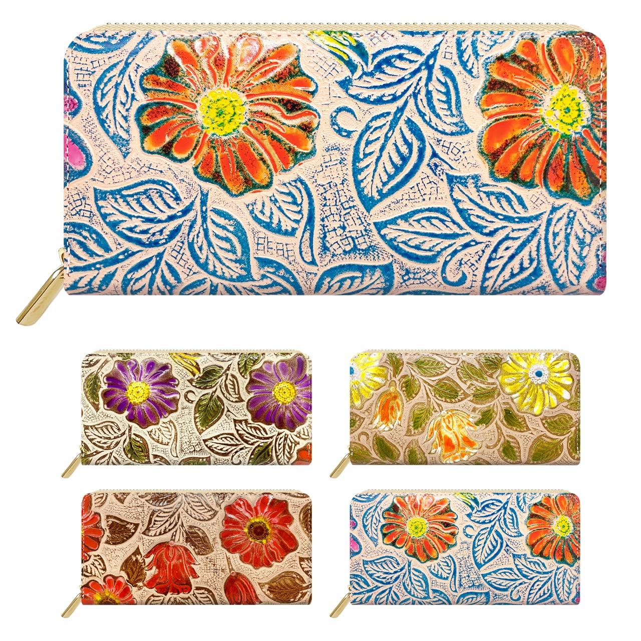 Leo&Aoi Genuine Leather Round Wallet with Zipper closure, Card Slots, Coin Purse, Leather, Cowhide Leather, Floral Print, Retro Floral Embossed, Blue
Leo&Aoi Genuine Leather Round Wallet with Zipper closure, Card Slots, Coin Purse, Leather, Cowhide Leather, Floral Print, Retro Floral Embossed, Blue