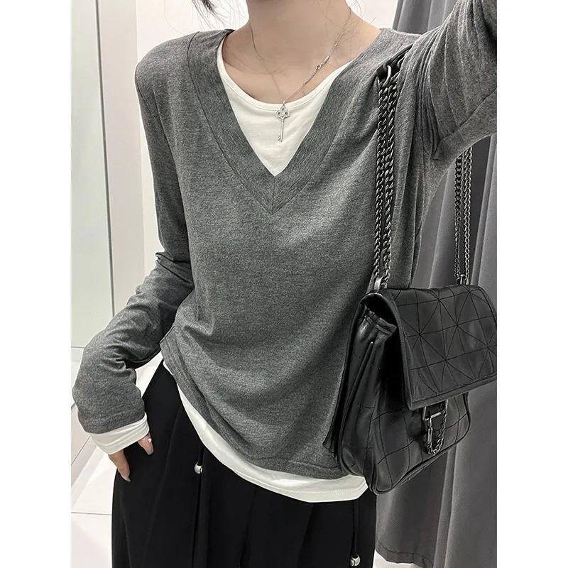 Pure Cotton Fake Two-piece Long-sleeved Gray T-shirt for Women New Autumn Inner Layering Shirt Slim Fit Top with Niche Design XL сірий
Pure Cotton Fake Two-piece Long-sleeved Gray T-shirt for Women New Autumn Inner Layering Shirt Slim Fit Top with Niche Design XL сірий