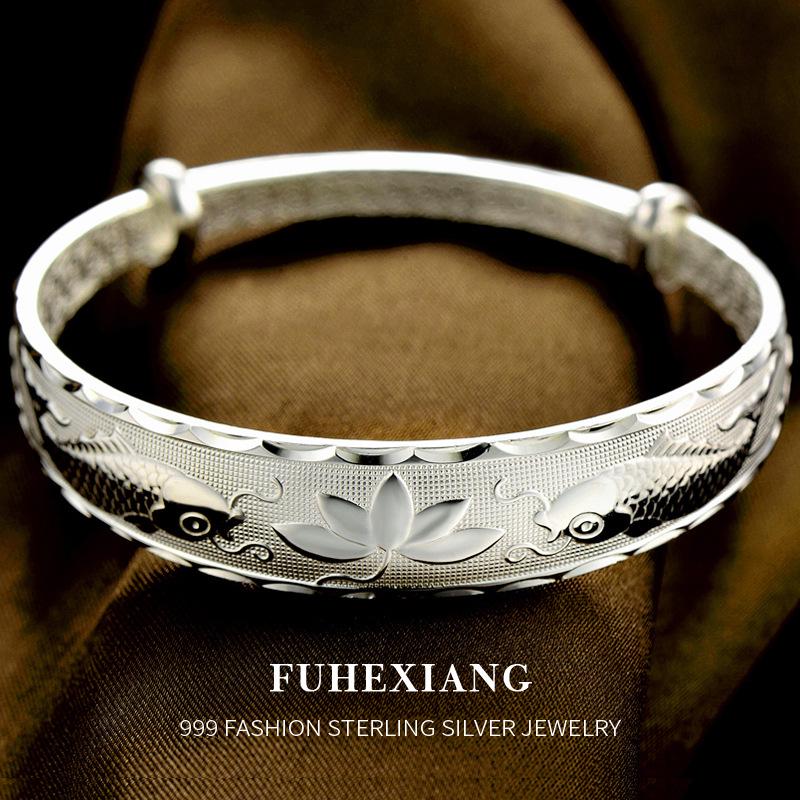 Chinese Lotus Koi Sterling Silver Adjustable Bangle - Double Fish Design for Women Pure Silver
Chinese Lotus Koi Sterling Silver Adjustable Bangle - Double Fish Design for Women Pure Silver