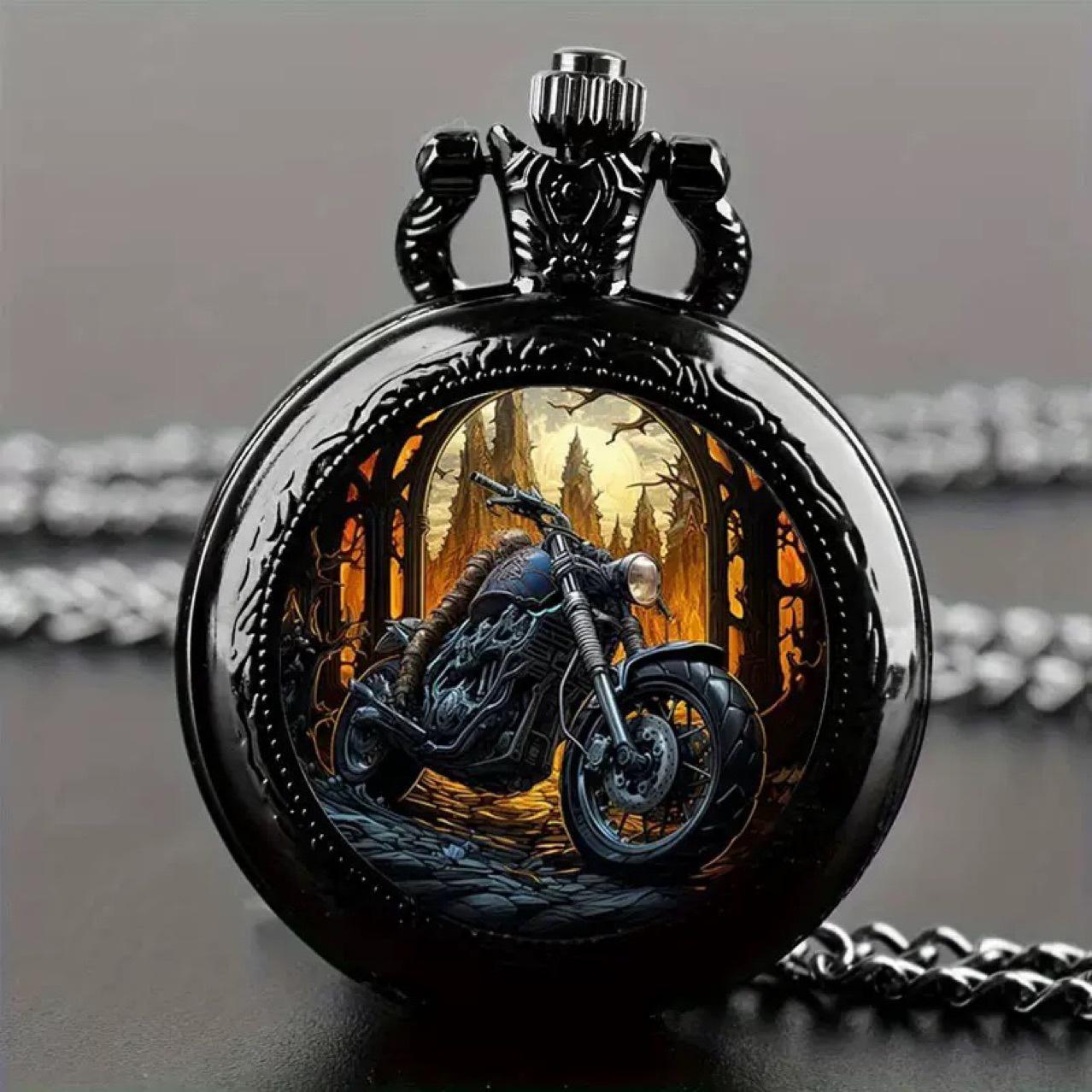 Vintage Black Motorcycle Pocket Watch Necklace with World Time Function, Unisex Accessory чёрный
Vintage Black Motorcycle Pocket Watch Necklace with World Time Function, Unisex Accessory чёрный