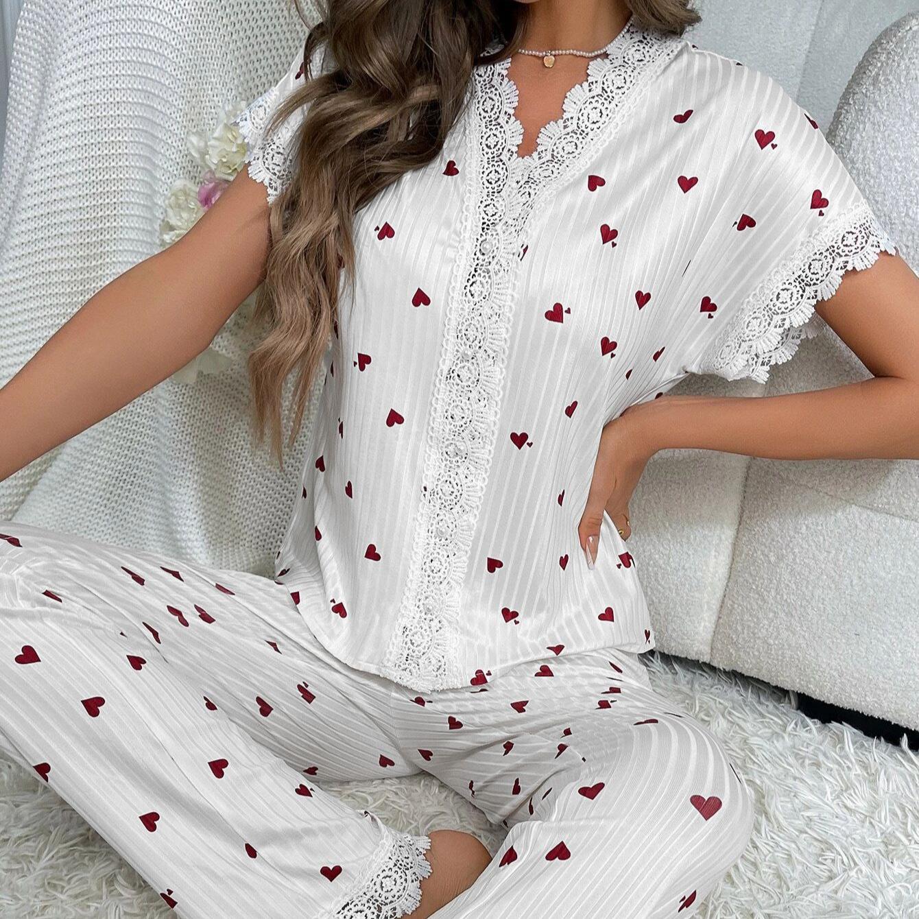 2026 Summer Cherry Print Women Pajama Set Lace Trim Short Sleeve Front Button Top & Full-Length Pants 2 Pieces Sleepwear Nightwear Homewear XXL
2026 Summer Cherry Print Women Pajama Set Lace Trim Short Sleeve Front Button Top & Full-Length Pants 2 Pieces Sleepwear Nightwear Homewear XXL