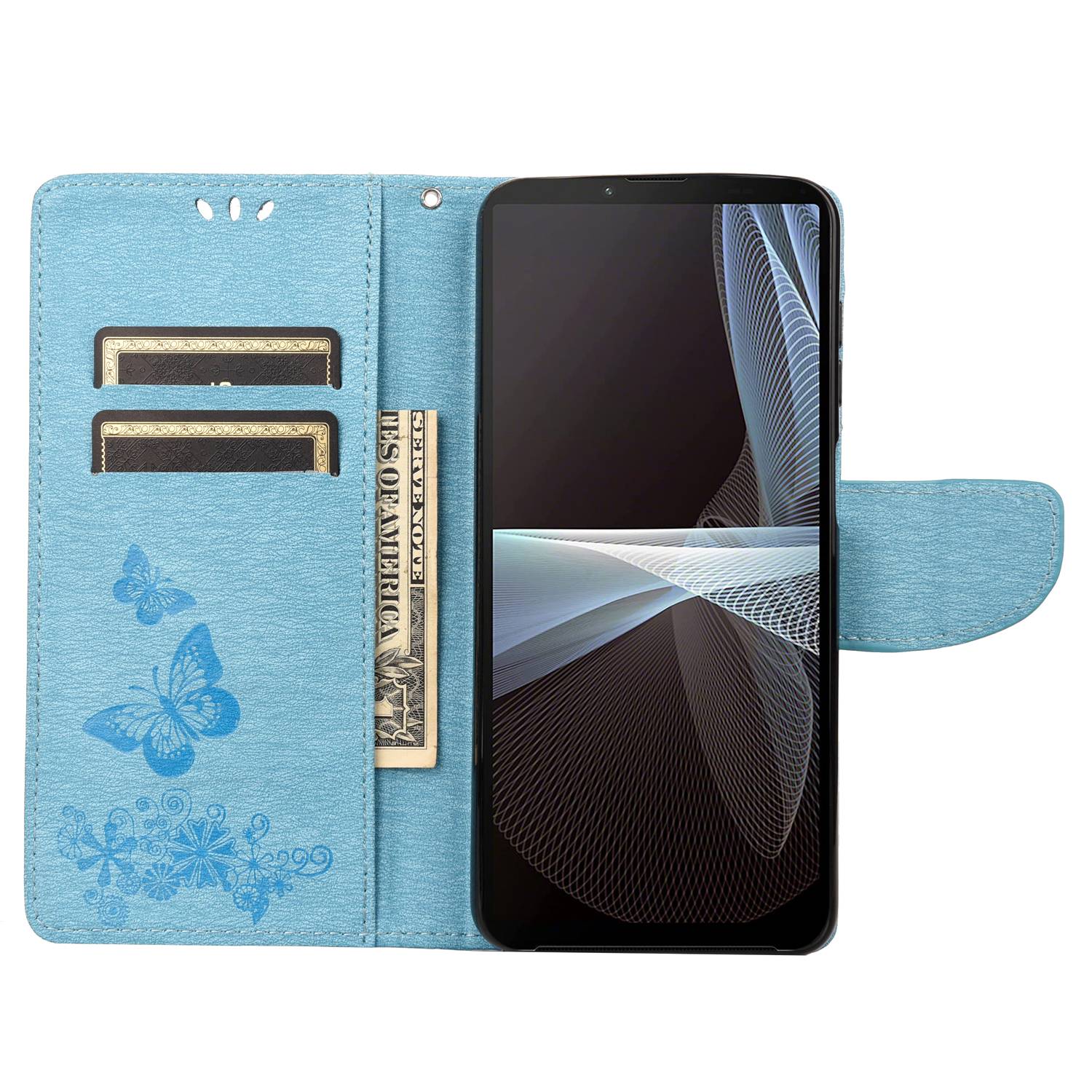 For Sony Xperia 10 IV Scratch Proof Wallet Case Butterfly Flower Imprinted PU Leather Stand Flip Cover with Hand Strap Blue 
For Sony Xperia 10 IV Scratch Proof Wallet Case Butterfly Flower Imprinted PU Leather Stand Flip Cover with Hand Strap Blue