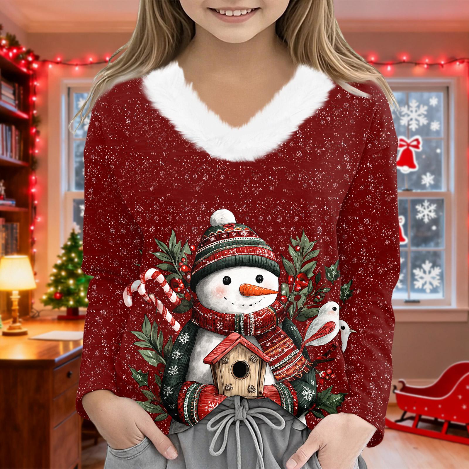 Рождественские футболки с длинным рукавом для девочек, детская футболка с V-образным вырезом, рождественский принт, топ с длинным рукавом 130
Рождественские футболки с длинным рукавом для девочек, детская футболка с V-образным вырезом, рождественский принт, топ с длинным рукавом 130