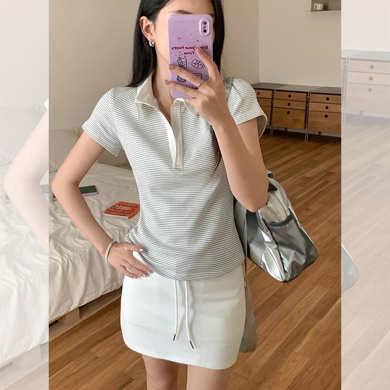 Women s 2025 Spring Striped Polo Collar T-Shirt: Versatile Casual Short Sleeve Top Large
Women s 2025 Spring Striped Polo Collar T-Shirt: Versatile Casual Short Sleeve Top Large