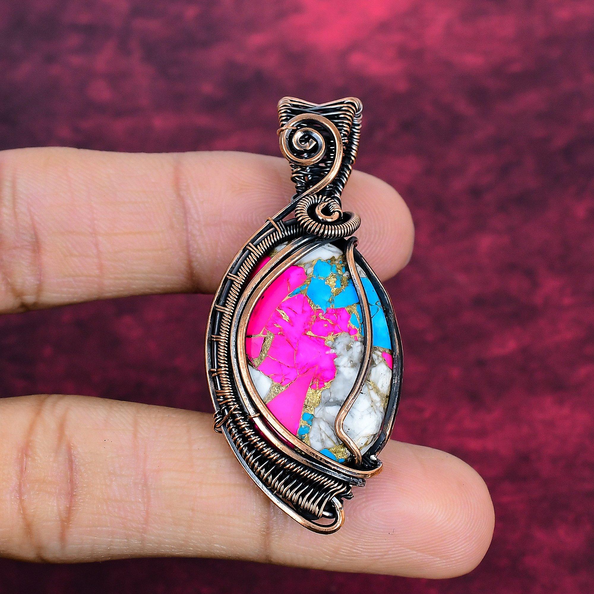 Cotton Candy Turquoise Pendant Copper Wire Wrapped Pendant Real Gemstone Jewelry
Cotton Candy Turquoise Pendant Copper Wire Wrapped Pendant Real Gemstone Jewelry