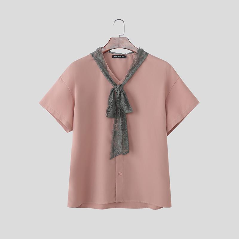 INCERUN Summer Men Lace Tie Up Short Sleeve Casual Oversized Shirts 5XL рожевий
INCERUN Summer Men Lace Tie Up Short Sleeve Casual Oversized Shirts 5XL рожевий