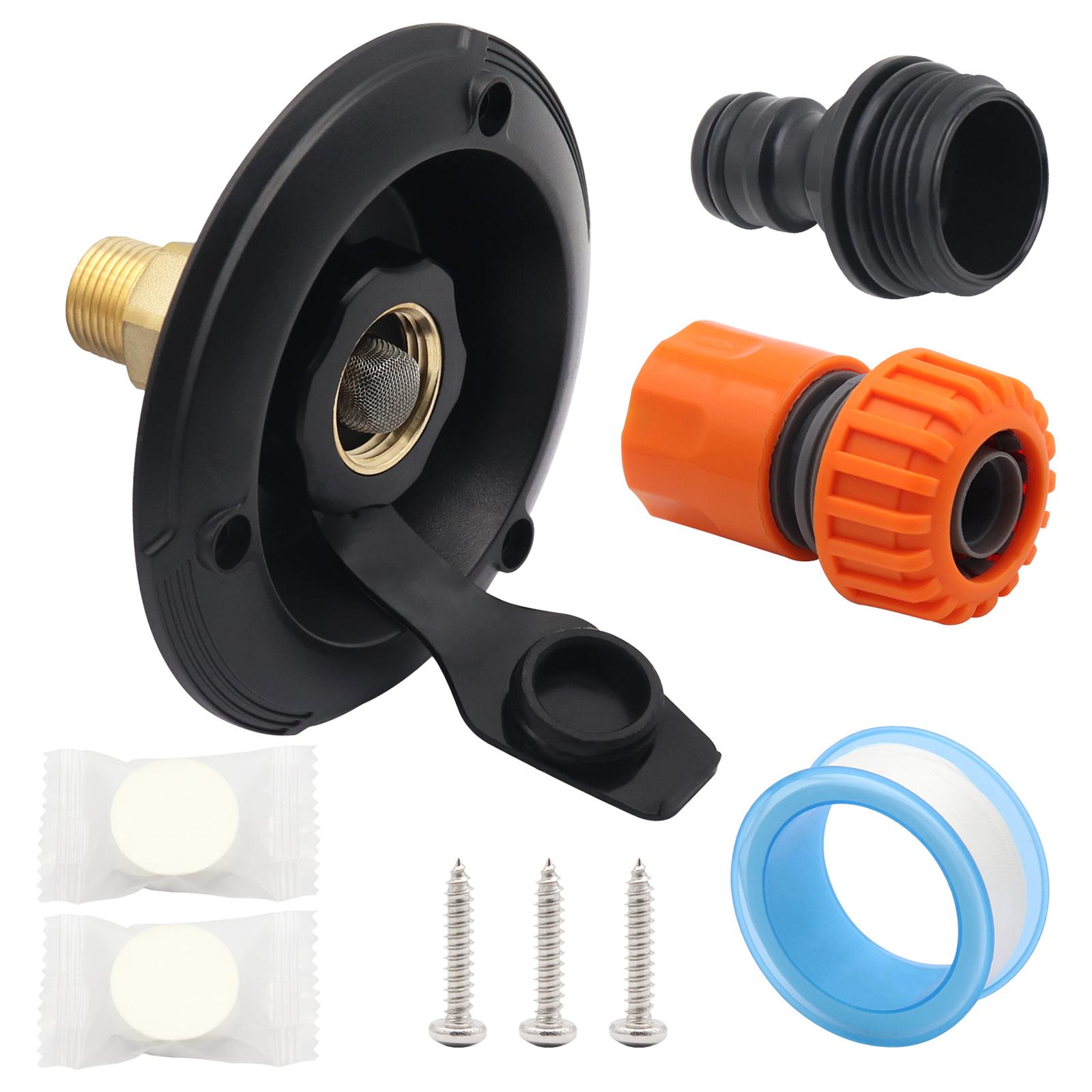 RV City Water Fill Inlet 3/4 NH Female To 1/2 NPT Male RV Water Hose Connector with Check Valve for Camper Trailer чорний
RV City Water Fill Inlet 3/4 NH Female To 1/2 NPT Male RV Water Hose Connector with Check Valve for Camper Trailer чорний