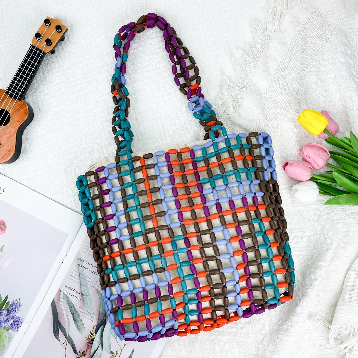 Casual Large Capacity Handwoven Wooden Bead Tote Bag Fashionable Hollow Out Design Shoulder Bag Dark Forest Women s Handbags
Casual Large Capacity Handwoven Wooden Bead Tote Bag Fashionable Hollow Out Design Shoulder Bag Dark Forest Women s Handbags