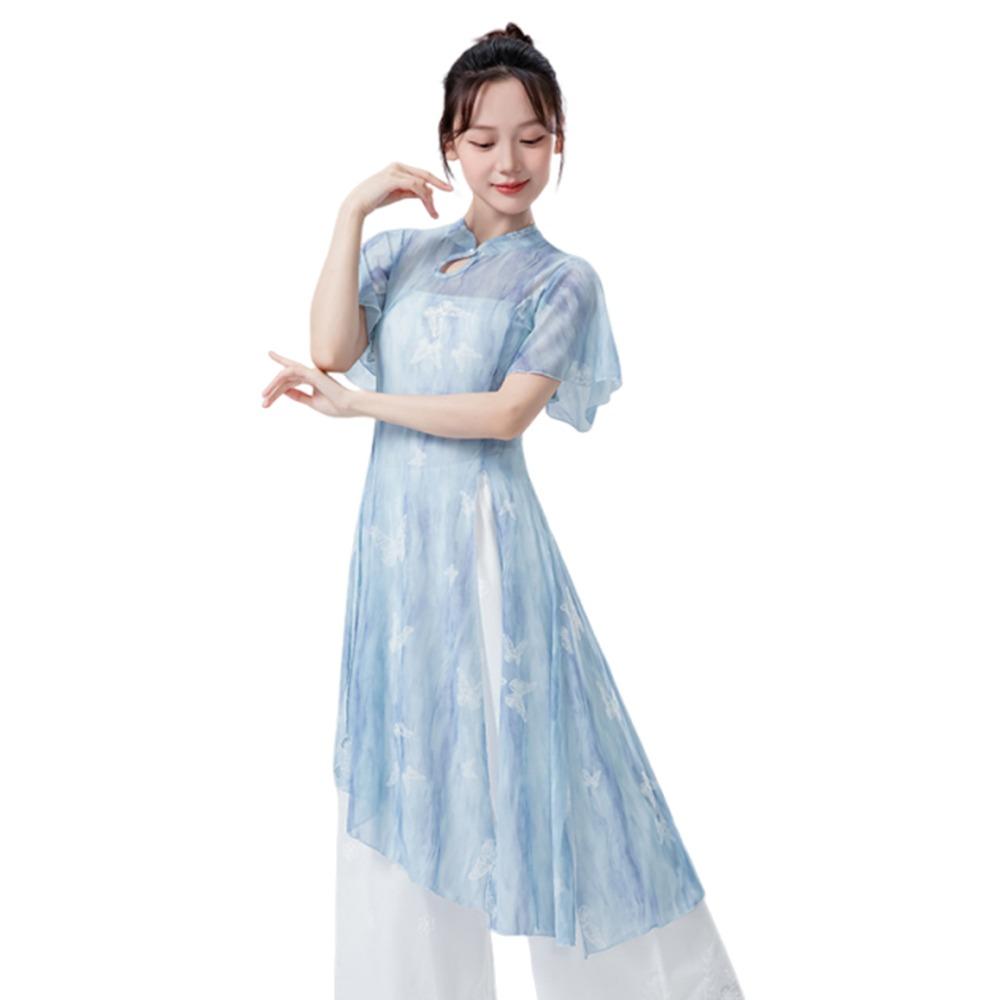 Cheongsam Neck Classical Dance Top Split Hem Dance Mesh Top Fashion Performance Dancewear Women M синій
Cheongsam Neck Classical Dance Top Split Hem Dance Mesh Top Fashion Performance Dancewear Women M синій