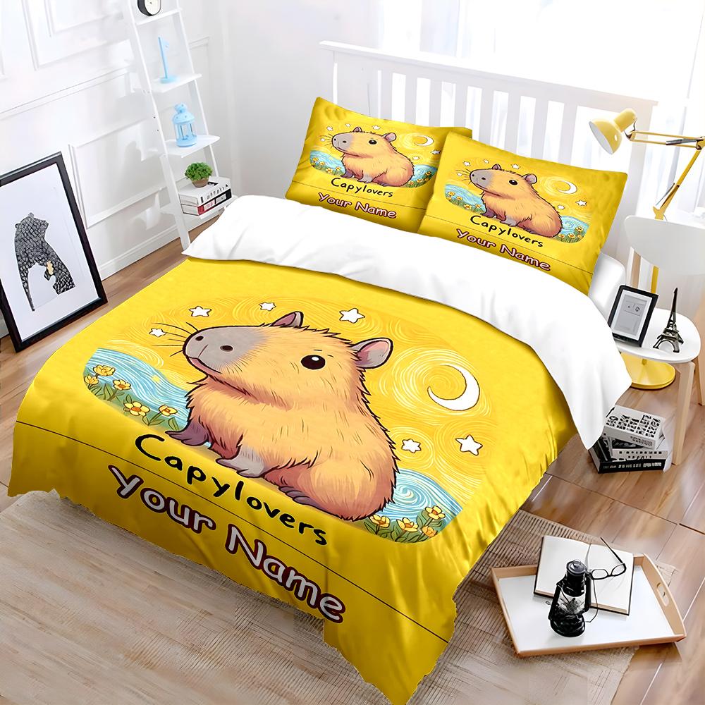3PC Custom Name Quilt Cover Cartoon Capybara Print 1Duvet Cover 2 Pillowcases Adult Child Bedding Set Luxury Bed Comforter Set EU Twin 135X200cm
3PC Custom Name Quilt Cover Cartoon Capybara Print 1Duvet Cover 2 Pillowcases Adult Child Bedding Set Luxury Bed Comforter Set EU Twin 135X200cm