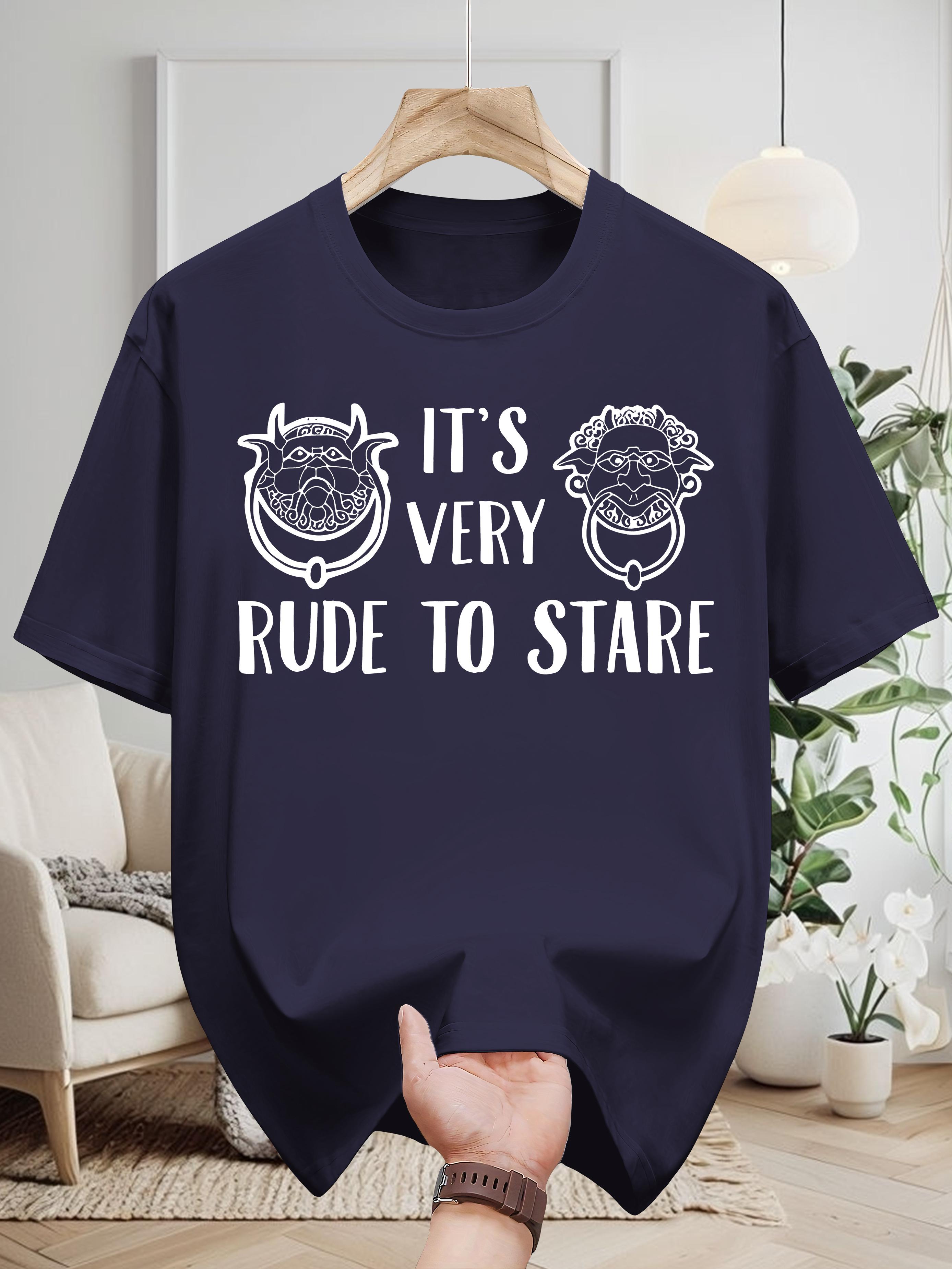 200g 100% Cotton Graphic T-shirt - Black Casual Short Sleeve Tee with It s Very Rude to Stare Print & Crowned Animal Design S
200g 100% Cotton Graphic T-shirt - Black Casual Short Sleeve Tee with It s Very Rude to Stare Print & Crowned Animal Design S