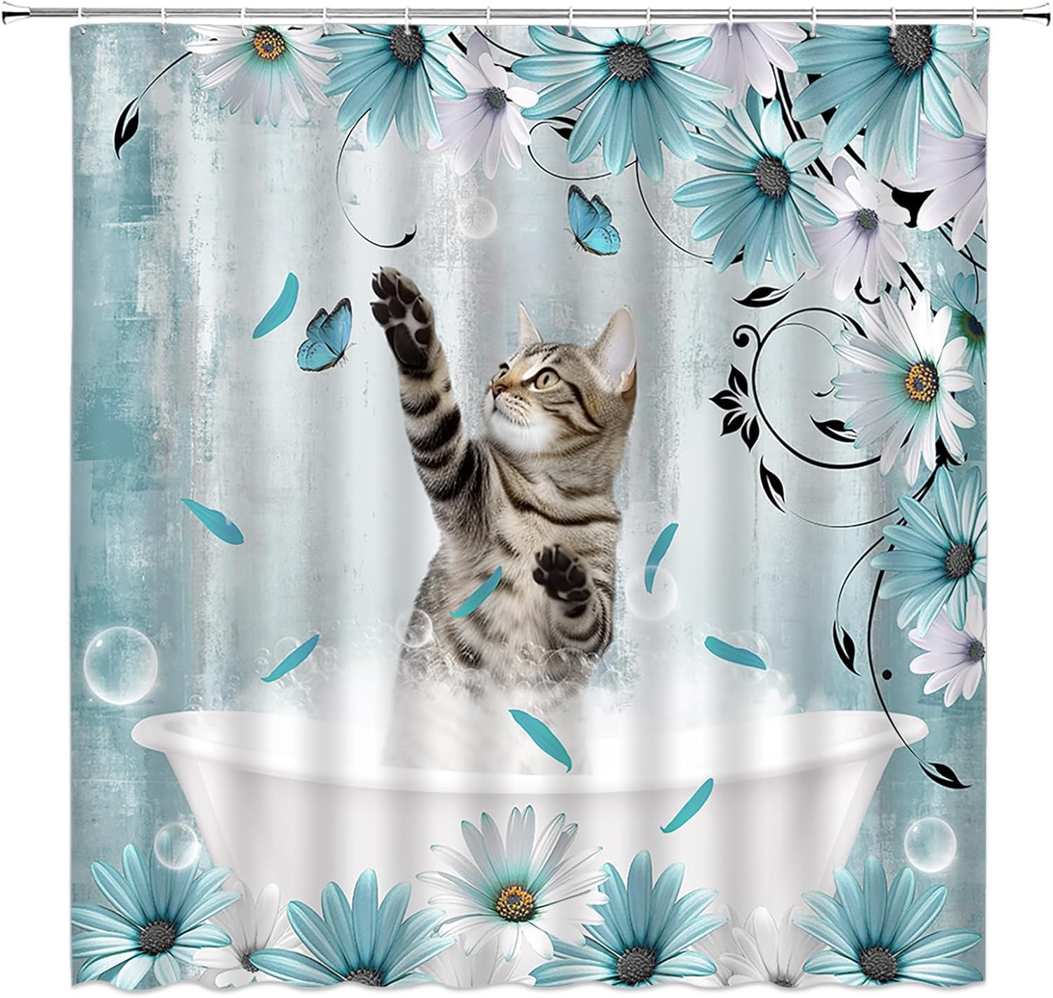 Cat Shower Curtain Blue Teal Rustic Farmhouse Floral Lovely Cat Kitten Funny Aniaml For Pet Lover Bathroom Decor Fabric Curtain W60H190(CM)-1 Pcs
Cat Shower Curtain Blue Teal Rustic Farmhouse Floral Lovely Cat Kitten Funny Aniaml For Pet Lover Bathroom Decor Fabric Curtain W60H190(CM)-1 Pcs