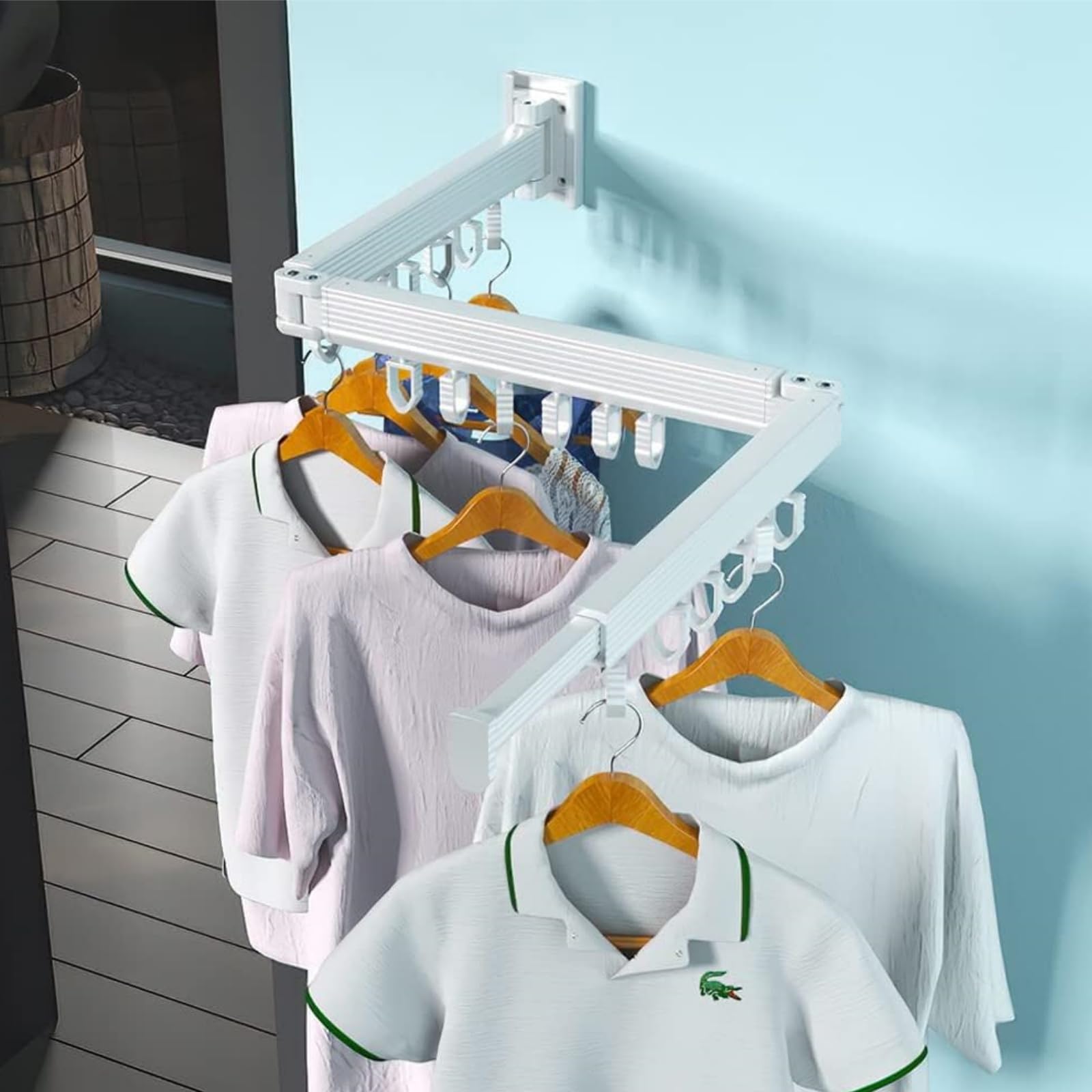 Вращающаяся Складная Сушилка для Одежды Складная Комнатная Сушилка для Дома с 18 Ветрозащитными Вешалками для Одежды для Сезона Дождей Выдвижная Сушилка для Одежды белый