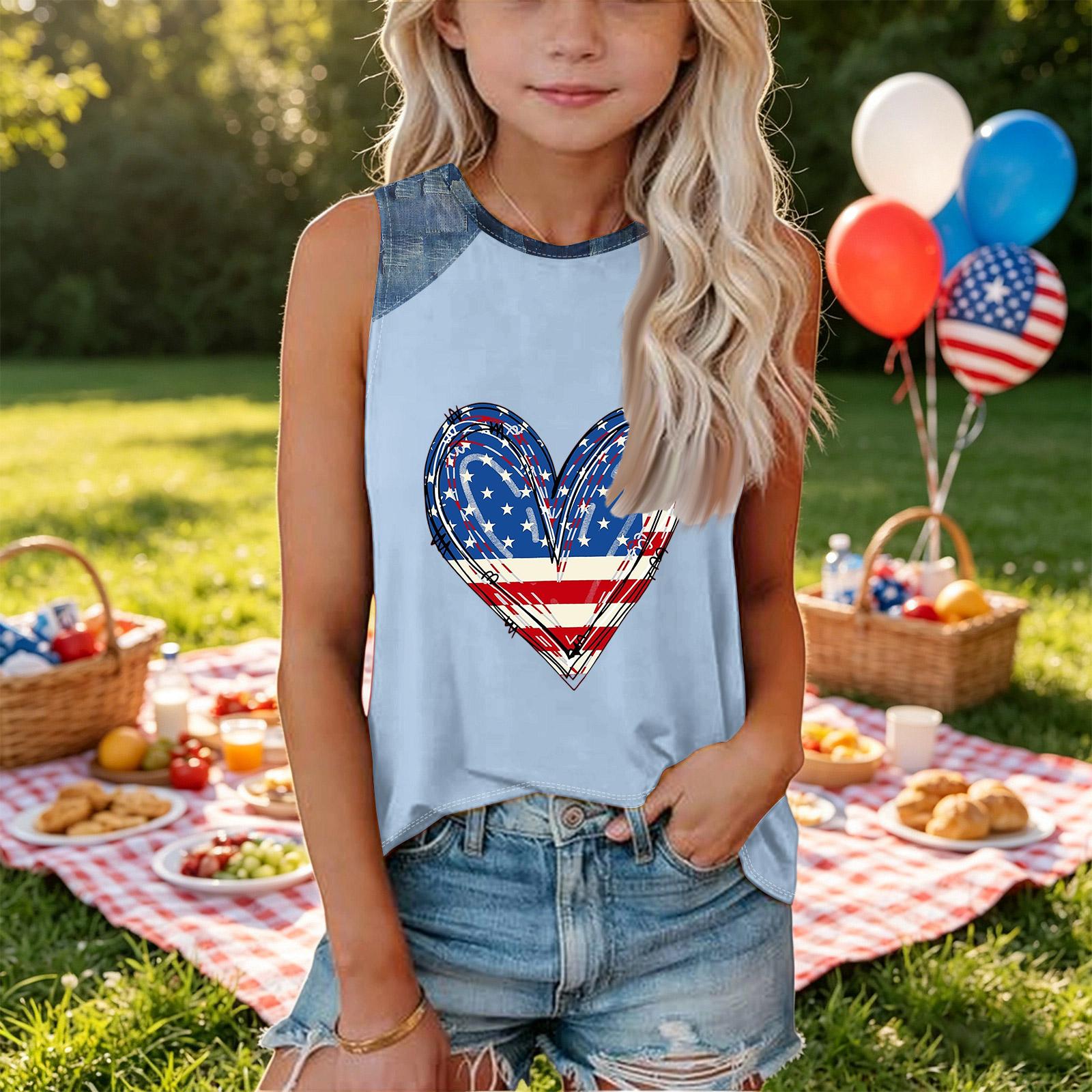 Girls Sleeveless Loose Fit Tank Top Round Neck Shirt Independence Day Heart Print Denim Patchwork Casual Tee 110
Girls Sleeveless Loose Fit Tank Top Round Neck Shirt Independence Day Heart Print Denim Patchwork Casual Tee 110