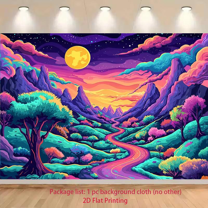 2D Dreamy Psychedelic Backdrop Neon Mountain Path with Moon & Stars Photography Background 47.2x31.5inch/120*80cm
2D Dreamy Psychedelic Backdrop Neon Mountain Path with Moon & Stars Photography Background 47.2x31.5inch/120*80cm
