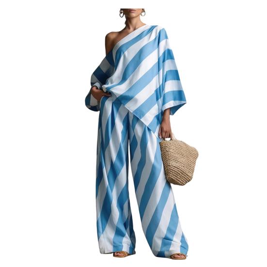 Women s Striped 2 Piece Sets Casual One Shoulder Long Sleeve Top And Pants Matching Set Summer Casual Vacation Lounge Outfits XL світло-синій колір
Women s Striped 2 Piece Sets Casual One Shoulder Long Sleeve Top And Pants Matching Set Summer Casual Vacation Lounge Outfits XL світло-синій колір