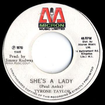 7inch Record TYRONE TAYLOR Shes A Lady NONE Micron Music Li 1975 Jamaica Reggae Ska Dub Used
7inch Record TYRONE TAYLOR Shes A Lady NONE Micron Music Li 1975 Jamaica Reggae Ska Dub Used