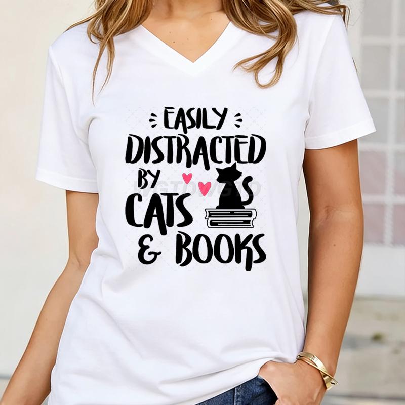 Easily Distracted By Cats and Books Graphic T Shirts Women Funny Book Lover Gifts Vneck Tee Top Cat Mom Fashion Casual Tshirts S
Easily Distracted By Cats and Books Graphic T Shirts Women Funny Book Lover Gifts Vneck Tee Top Cat Mom Fashion Casual Tshirts S