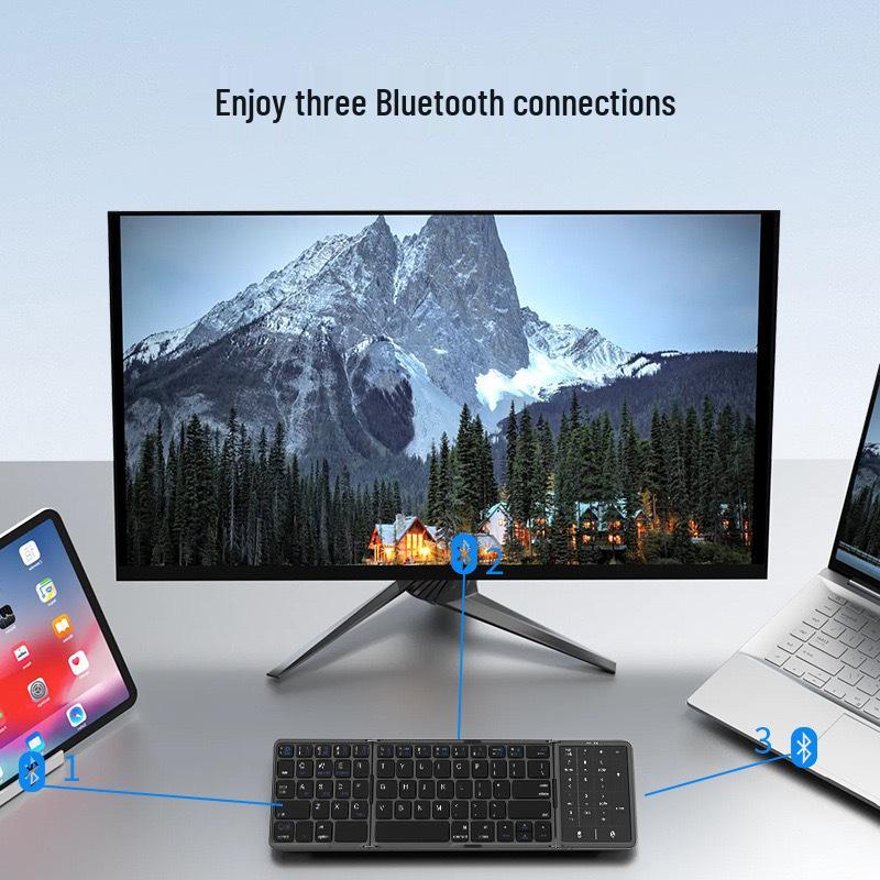 Ultra-thin Three-fold Wireless Bluetooth Keyboard with Touch Control for Mobile Phones, Tablets, iPads, and Computers.
Ultra-thin Three-fold Wireless Bluetooth Keyboard with Touch Control for Mobile Phones, Tablets, iPads, and Computers.