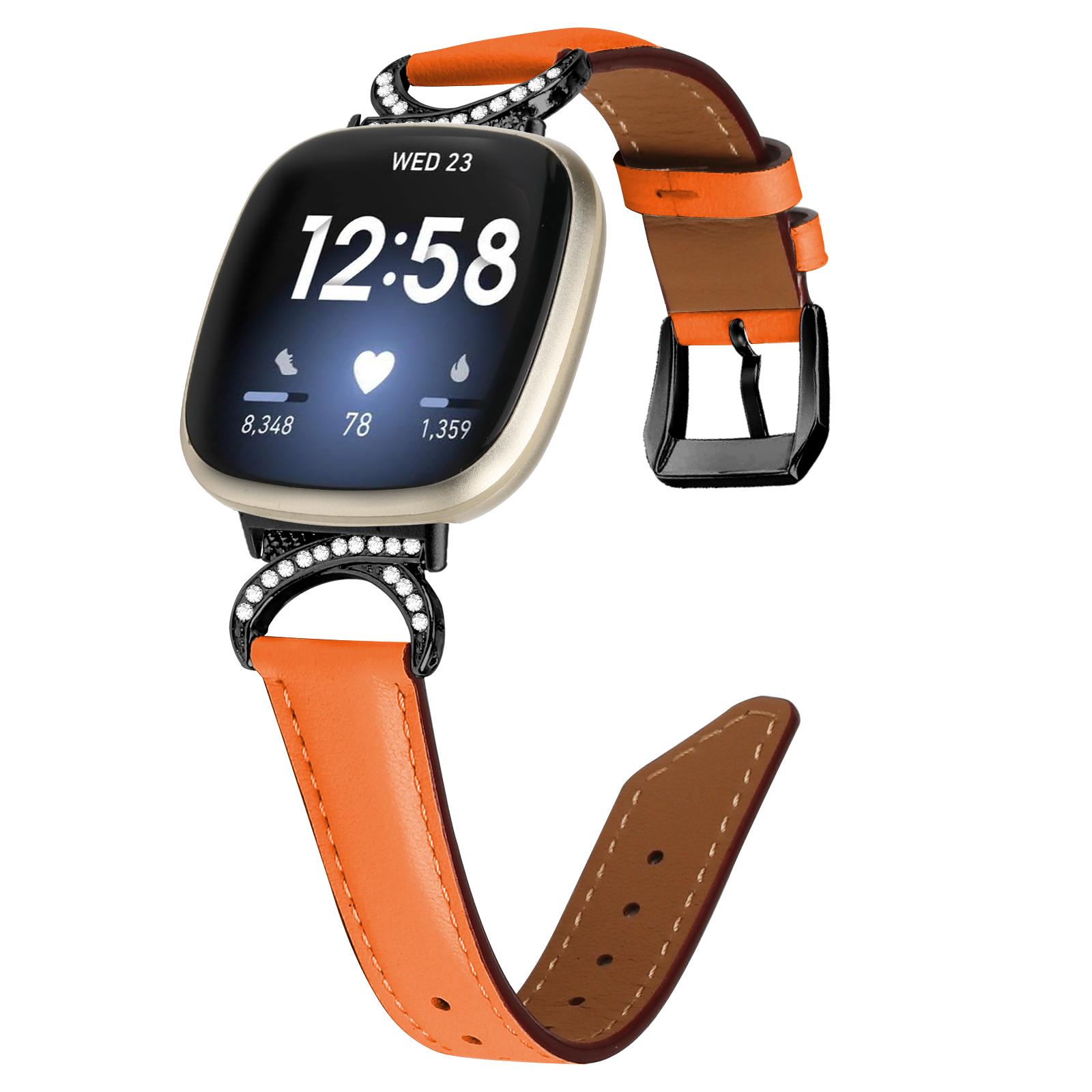 For Fitbit Versa 3/Versa 4/Sense/Sense 2 Split Leather Watch Strap Rhinestone D-shape Connector Wrist Band with Black Buckle Orange
For Fitbit Versa 3/Versa 4/Sense/Sense 2 Split Leather Watch Strap Rhinestone D-shape Connector Wrist Band with Black Buckle Orange
