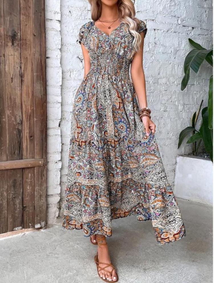 2023 Floral Print Bohemian Maxi Dress V Neck with Waist Cinching and Big Swing Skirt XXXL
2023 Floral Print Bohemian Maxi Dress V Neck with Waist Cinching and Big Swing Skirt XXXL