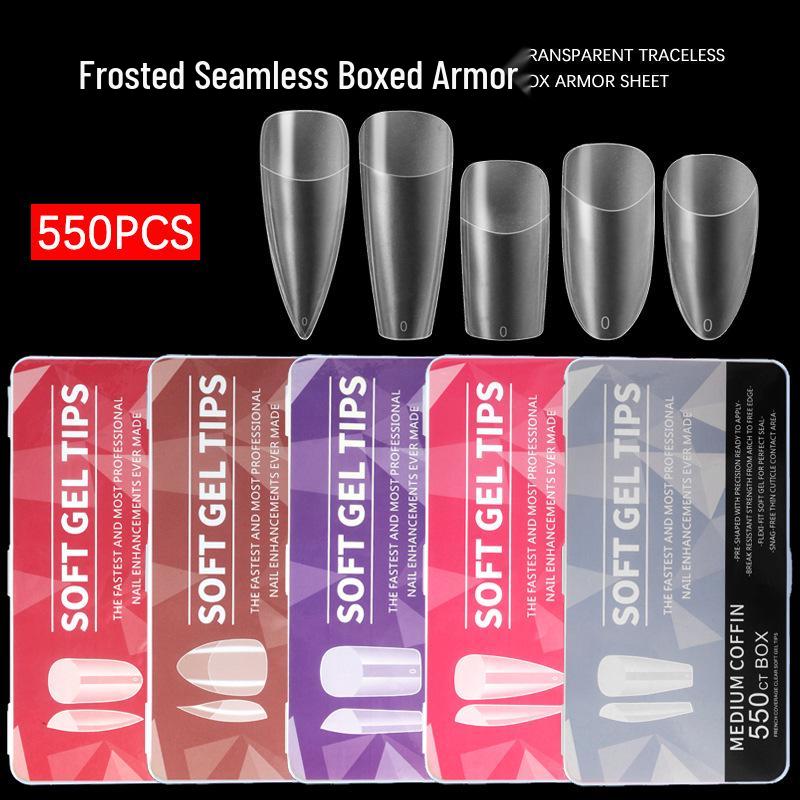 Seamless Frosted Nail Tips Set: 550 Teardrop, Trapezoid, Oval, Almond Full-Cover Options in a Foldable White Box.
Seamless Frosted Nail Tips Set: 550 Teardrop, Trapezoid, Oval, Almond Full-Cover Options in a Foldable White Box.