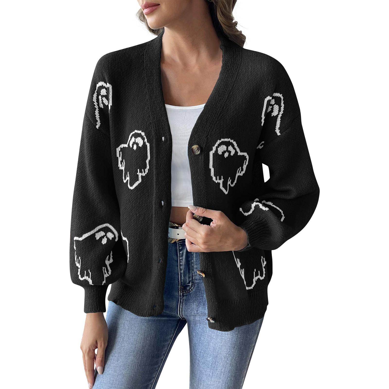 Свитер на Хэллоуин, куртка, женский свободный повседневный свитер на пуговицах, мультяшный кардиган L чёрный
Свитер на Хэллоуин, куртка, женский свободный повседневный свитер на пуговицах, мультяшный кардиган L чёрный