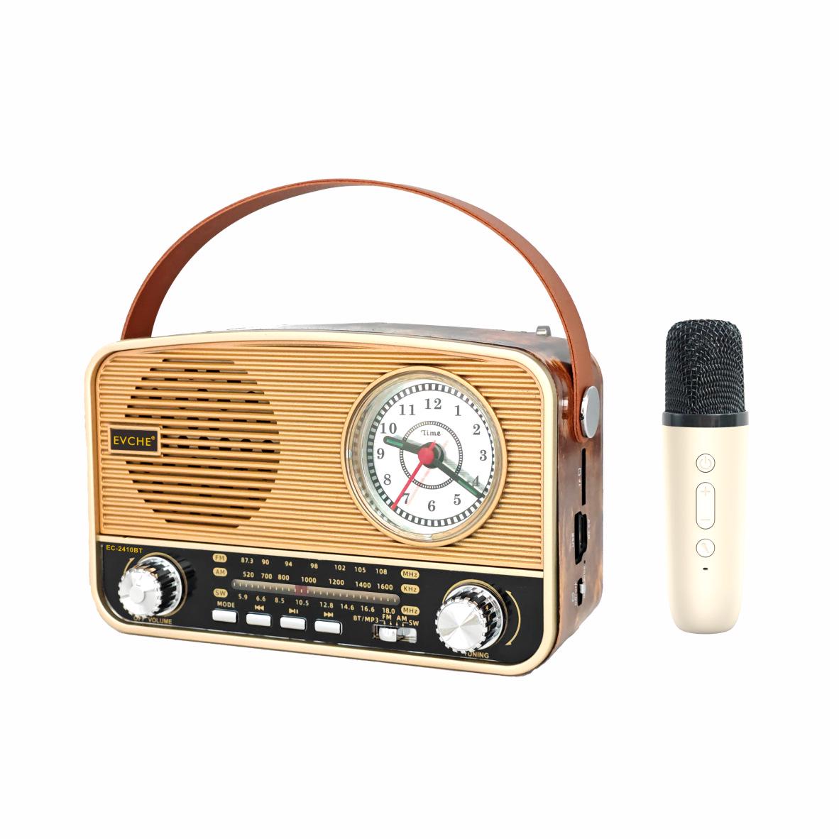 Retro Bluetooth Clock Radio and Watch with Microphone Includes 1 Microphone
Retro Bluetooth Clock Radio and Watch with Microphone Includes 1 Microphone