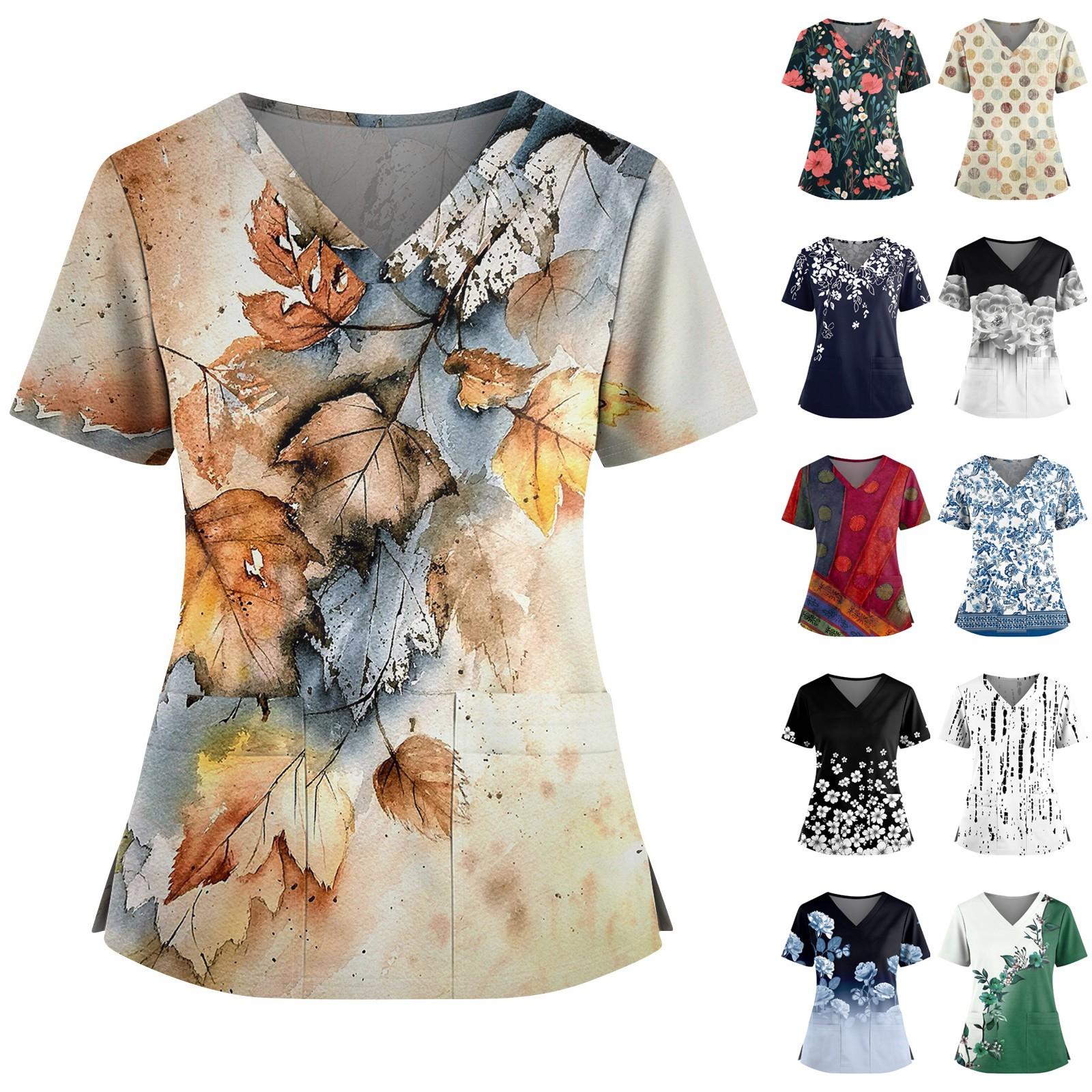 Women s Fashionable Printed V Neck Double Pocket Short Sleeved Shirt With Slit Hem Uniform And Worker Top S зелений
Women s Fashionable Printed V Neck Double Pocket Short Sleeved Shirt With Slit Hem Uniform And Worker Top S зелений