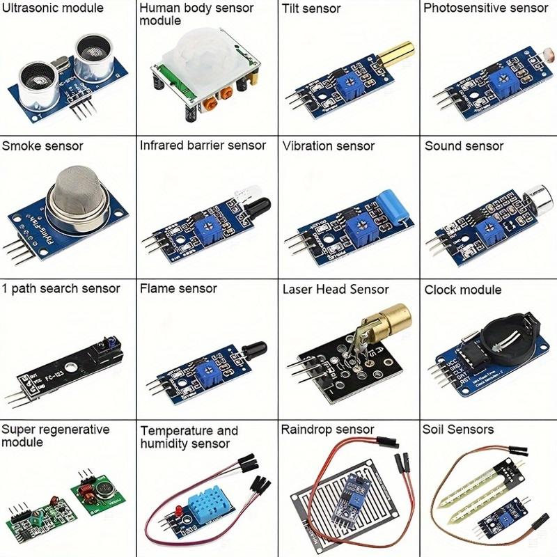 16/22/37-in-1 Sensor Modules Kit for R3 Mega2560 - Starter Learning Suite with IR Ultrasonic DHT11 Soil Moisture Sensor, L 16 in 1
16/22/37-in-1 Sensor Modules Kit for R3 Mega2560 - Starter Learning Suite with IR Ultrasonic DHT11 Soil Moisture Sensor, L 16 in 1