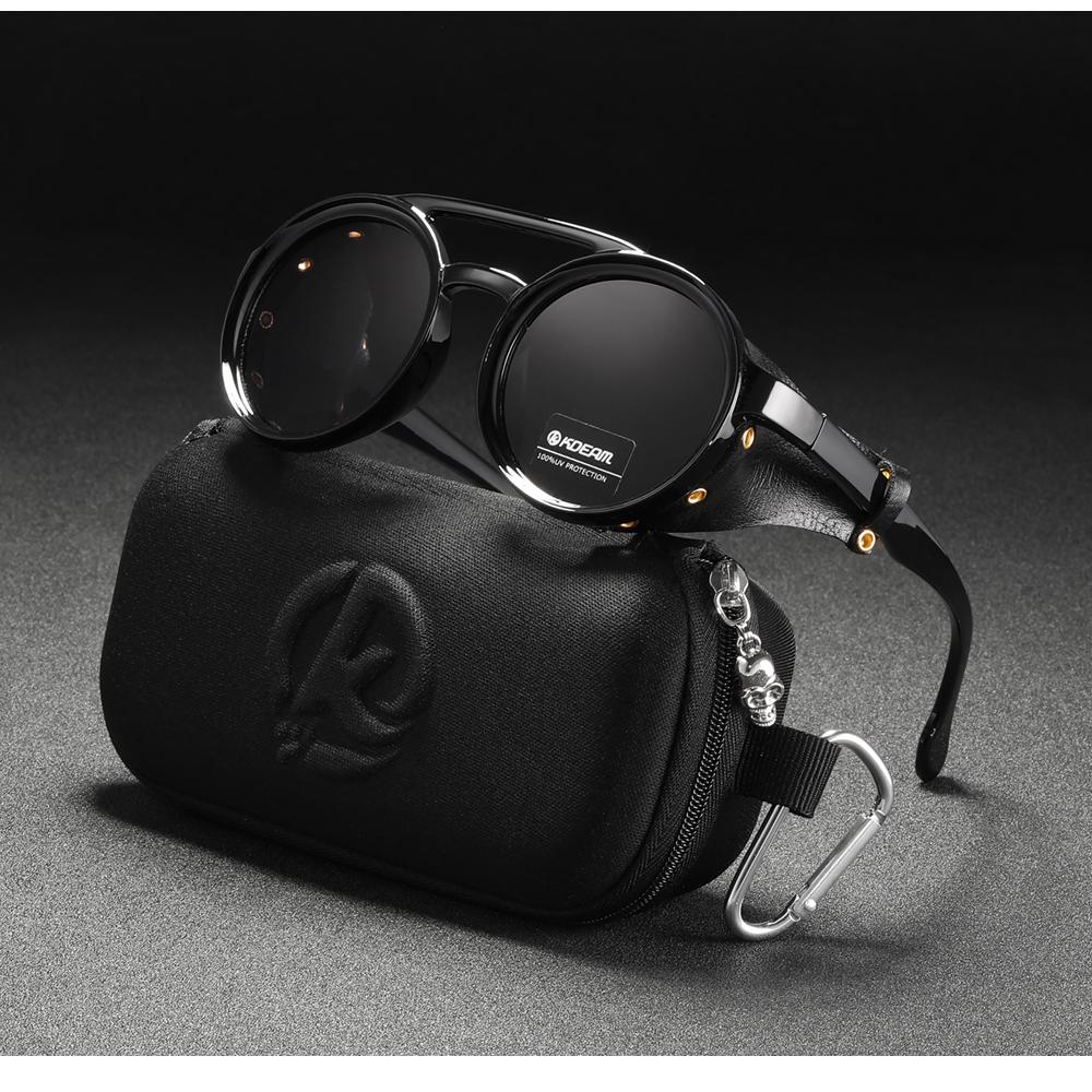 KDEAM Vintage Steampunk Round Sunglasses Men Women Leather Shield Personality Sun Glasses Twin Bridge Designed Shade Zipper Case
KDEAM Vintage Steampunk Round Sunglasses Men Women Leather Shield Personality Sun Glasses Twin Bridge Designed Shade Zipper Case