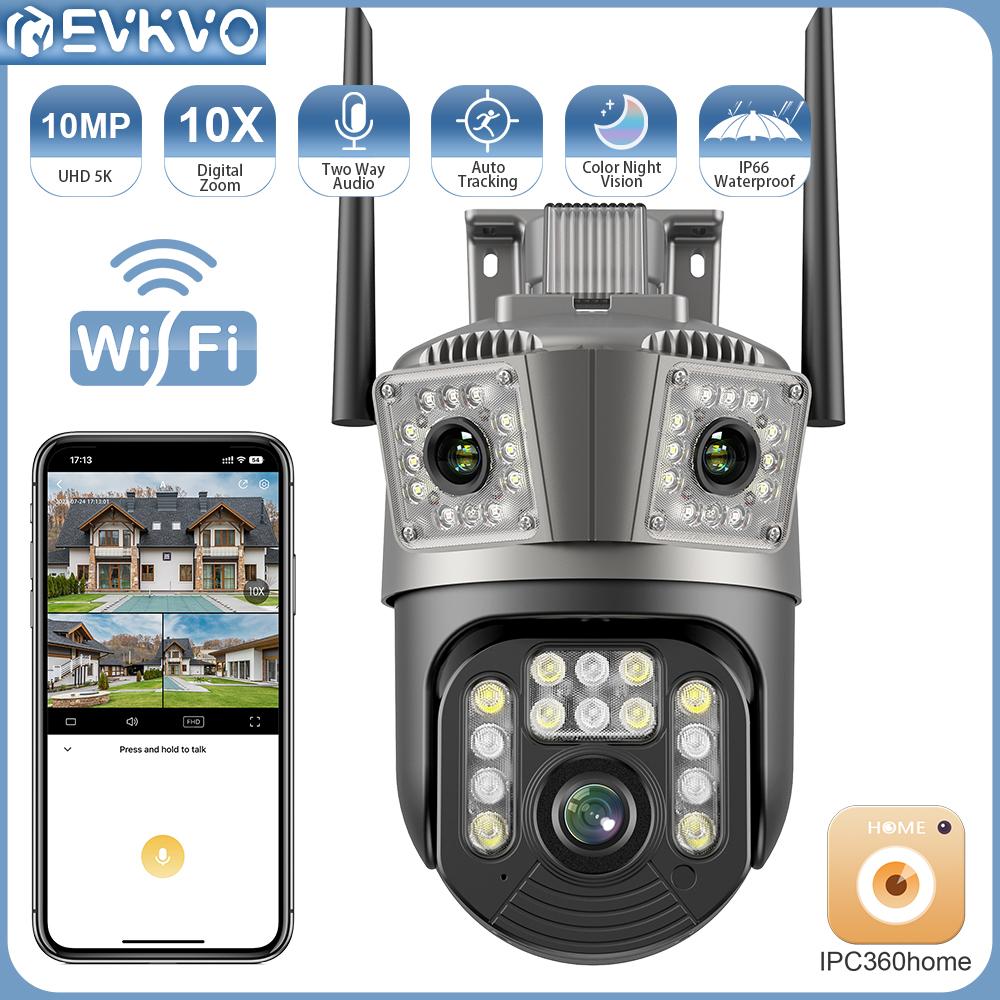 EVKVO 10MP 5K Открытый PTZ Беспроводная Wi-Fi IP-камера наблюдения с тройным объективом 10-кратный зум Обнаружение движения Отслеживание движения Обнаружение зоны видеонаблюдения
EVKVO 10MP 5K Открытый PTZ Беспроводная Wi-Fi IP-камера наблюдения с тройным объективом 10-кратный зум Обнаружение движения Отслеживание движения Обнаружение зоны видеонаблюдения