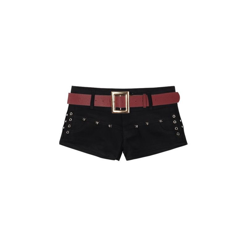 Черные Сексуальные Y2g Модные Джинсовые Супер Короткие Шорты Женские 2024 Лето Новое Поступление Низкая Посадка Клепки Силуэт Стройнящие Горячие Шорты Belt (single Belt) L