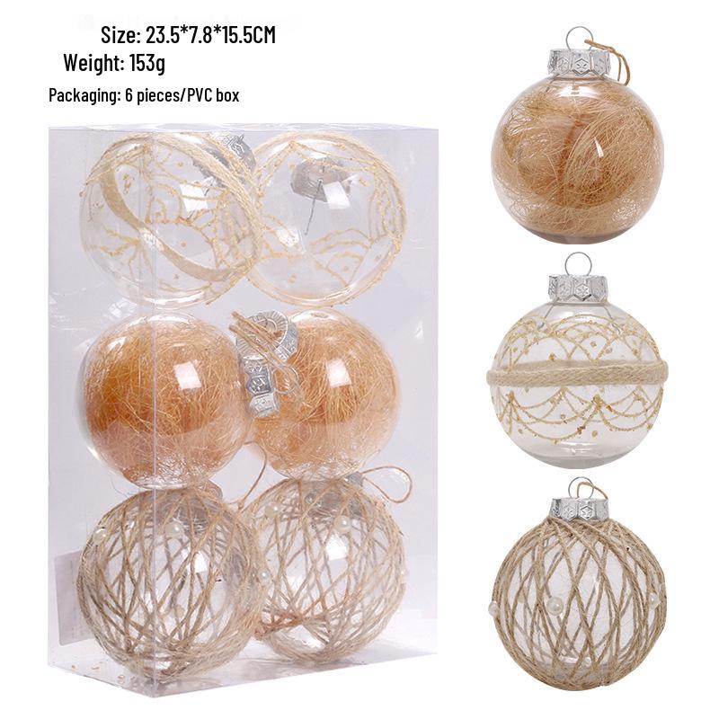 New Christmas Tree Ornaments Set: Transparent PET & Hemp Rope Balls
New Christmas Tree Ornaments Set: Transparent PET & Hemp Rope Balls