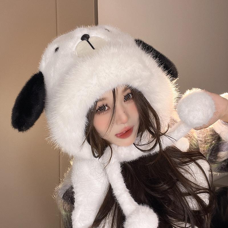 Плюшевая шапка с защитой ушей для щенков Зимняя велосипедная шапка для женщин для сохранения тепла Шапка-ушанка и Студенческая шапка с капюшоном Тренд M(56-58cm)