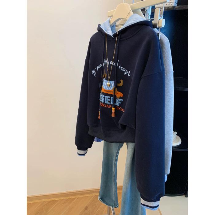 A Retro Dog-embroidered Hooded Sweatshirt for Women in A Loose and Laid-back Style for Autumn and Winter, A Short Top for Petite Women 4XL тёмно-синий
A Retro Dog-embroidered Hooded Sweatshirt for Women in A Loose and Laid-back Style for Autumn and Winter, A Short Top for Petite Women 4XL тёмно-синий