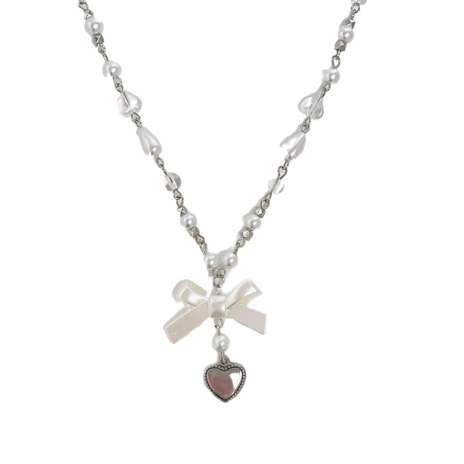 Элегантное стеклянное ожерелье-сердце с бантом, красивая бисерная цепочка на шею, аксессуар для модных личностей B