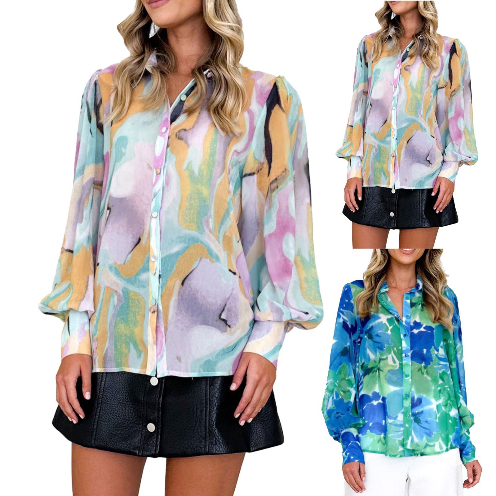 Женская рубашка со свободными лацканами и рукавами с принтом «Сотня темпераментов» 
Женская рубашка со свободными лацканами и рукавами с принтом «Сотня темпераментов»