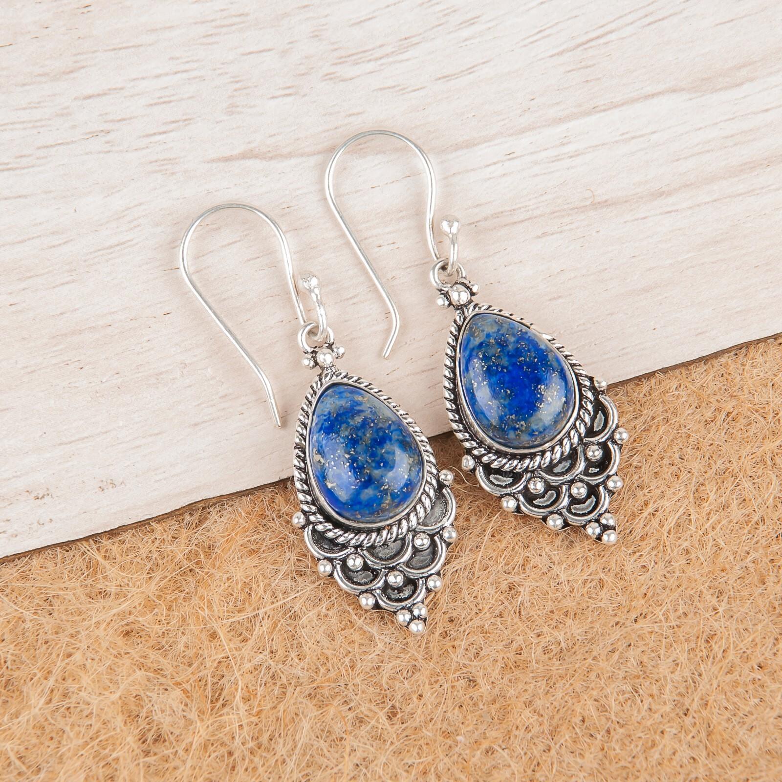 Natural Lapis Lazuli Gemstone 925 Sterling Silver Jewelry Handmade Hook Earrings EE-85-31
Natural Lapis Lazuli Gemstone 925 Sterling Silver Jewelry Handmade Hook Earrings EE-85-31