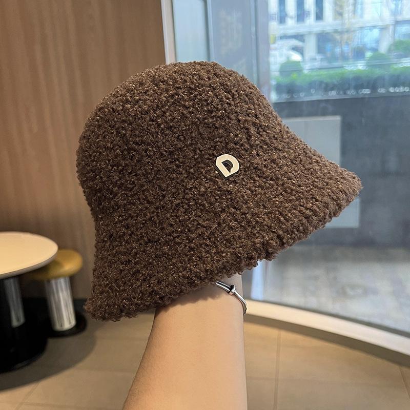 Женская панама из овечьей шерсти в корейском стиле для зимы, теплая шляпа-ведро, визуально уменьшающая лицо, повседневная и универсальная плюшевая шляпа рыбака с короткими полями Adjustable (54-58cm)