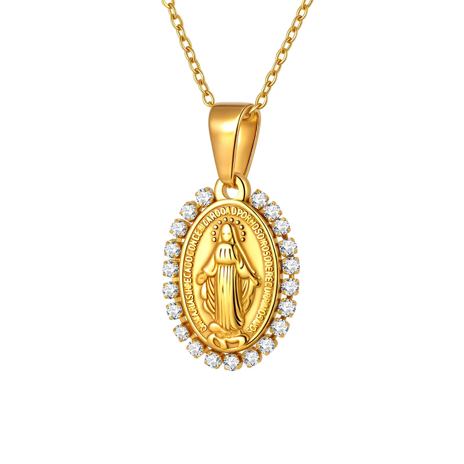 Zirconia Oval Virgin Mary Necklace for Women, Miraculous Medal Virgen De Pendant Catholic Gift 16 icnh-18 inch
Zirconia Oval Virgin Mary Necklace for Women, Miraculous Medal Virgen De Pendant Catholic Gift 16 icnh-18 inch