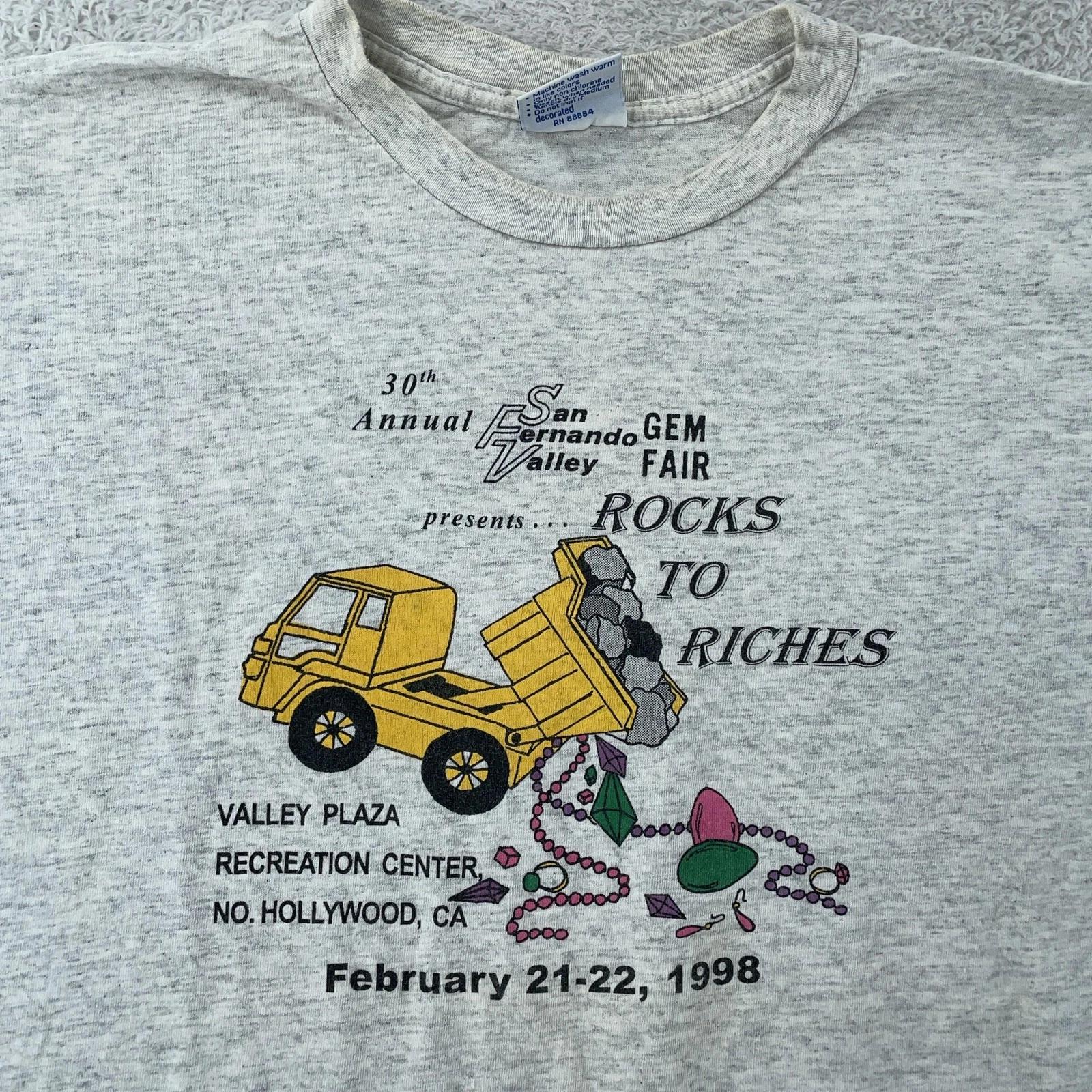 Vintage 90s San Fernando Valley Gem Fair T-Shirt L/XL Rocks to Riches California 4XL
Vintage 90s San Fernando Valley Gem Fair T-Shirt L/XL Rocks to Riches California 4XL