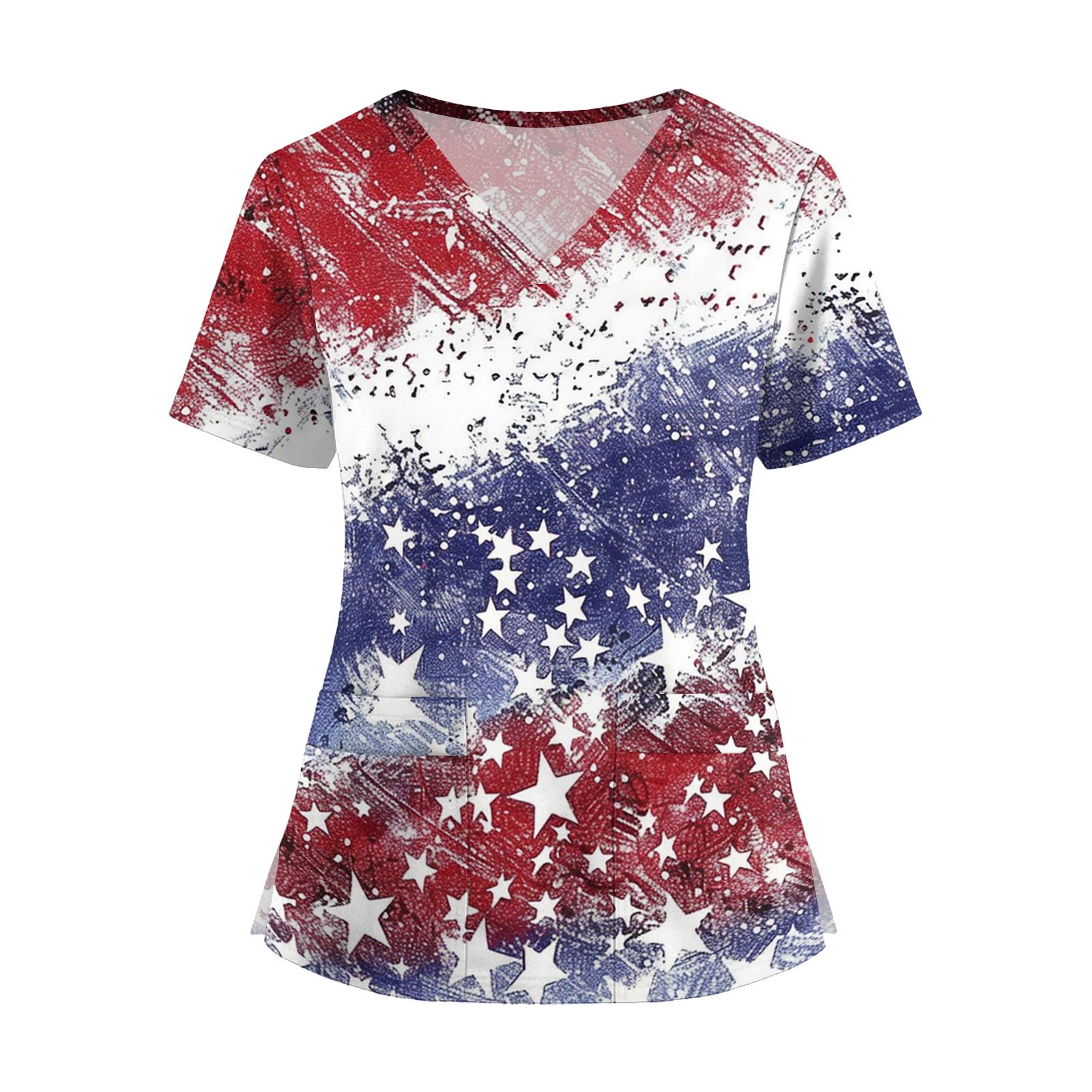 Women V Neck Short Sleeve Work Shirt with Pockets Split Hem Floral and Flag Print Top for Caregivers Medical Uniform L
Women V Neck Short Sleeve Work Shirt with Pockets Split Hem Floral and Flag Print Top for Caregivers Medical Uniform L