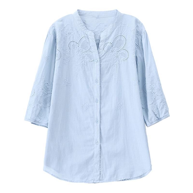 Blue Embroidered Shirt for Women In Three-quarter Sleeve Summer New Shirt Commuting Temperament Pure Cotton Top M
Blue Embroidered Shirt for Women In Three-quarter Sleeve Summer New Shirt Commuting Temperament Pure Cotton Top M