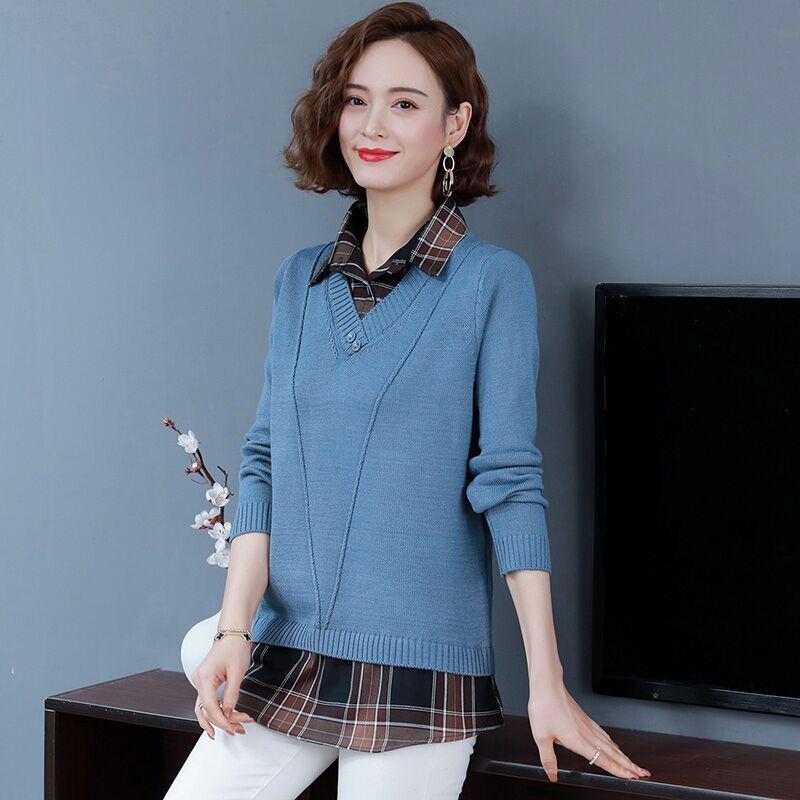 Жіночий весняний светр-обманка з двох частин, сорочковим коміром, базовий светр, весняно-осінній вільний пуловер XXL синій
Жіночий весняний светр-обманка з двох частин, сорочковим коміром, базовий светр, весняно-осінній вільний пуловер XXL синій